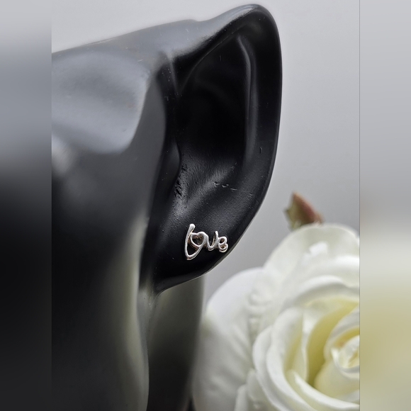 LOVE STERLING SILVER STUD EARRINGS - Picture 2 of 4
